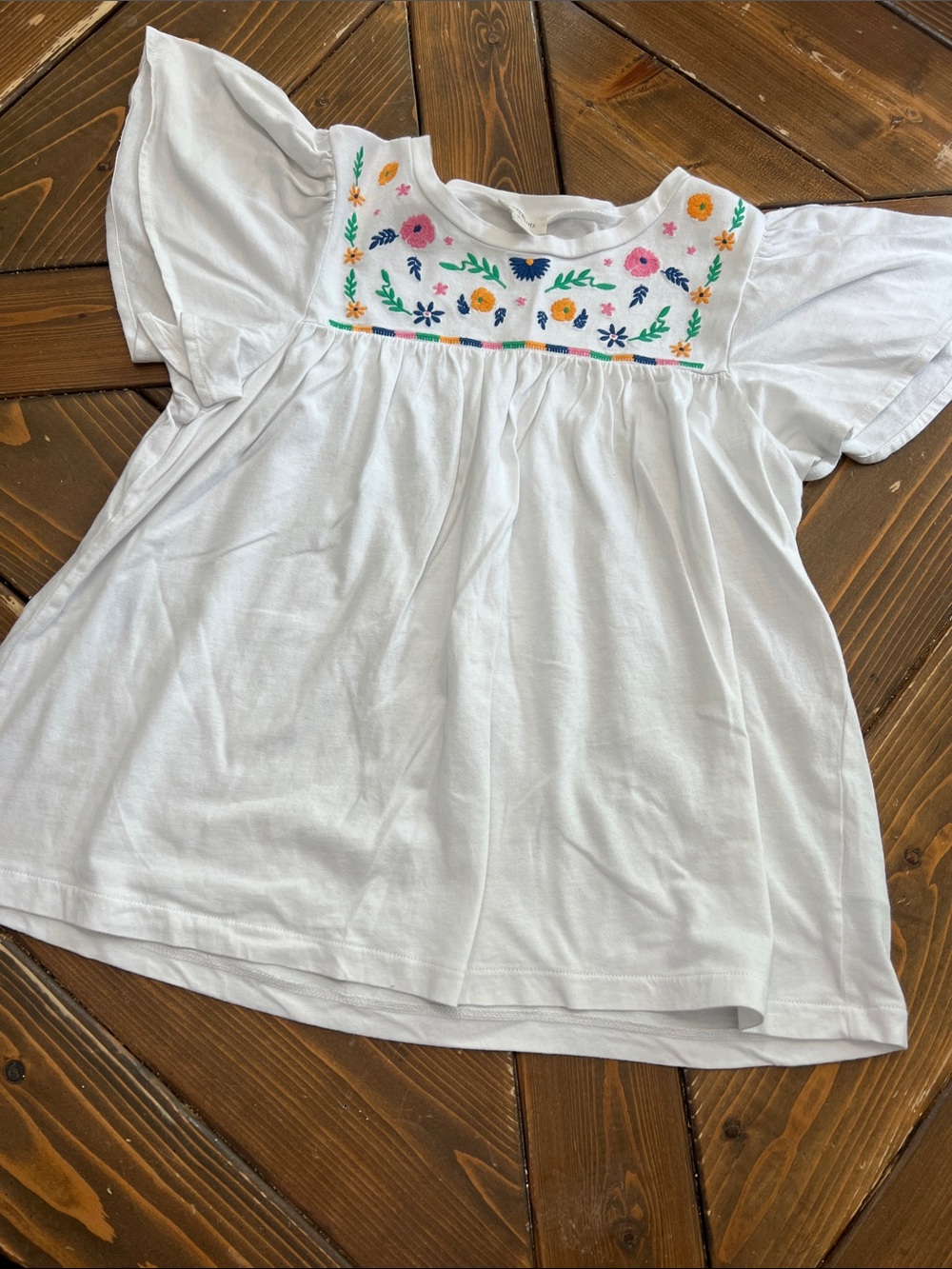 White Crewcuts Embroidered Flutter-Sleeve Kids Top
